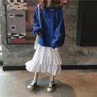 Plain Hoodie / Tiered Midi Skirt