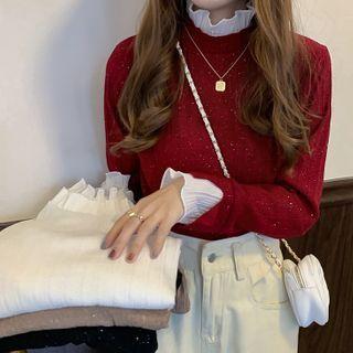 Turtleneck Frill Trim Knit Top