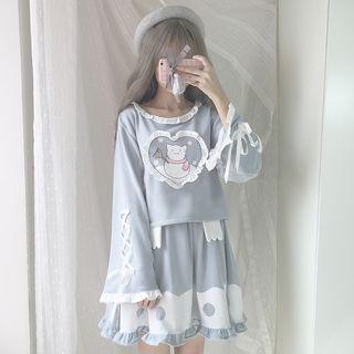 Cartoon Bell-sleeve Top / Mini Skirt