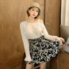 Inset Shorts Pleated Floral Miniskirt