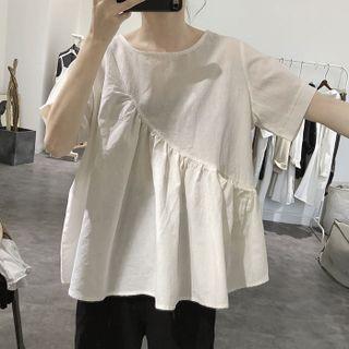 Asymmetrical Cotton Round-neck Short-sleeve Top
