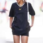 Short Sleeve V-neck Contrast-trim Oversized T-shirt