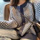 Round Neck Pattern Knit Cardigan