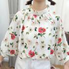 Floral Print Cut Out Back Long Sleeve Blouse