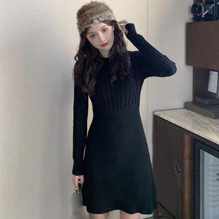 Long-sleeve Cable-knit Mini A-line Dress