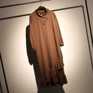 Plain Ruffle Hem Long Sleeve Dress