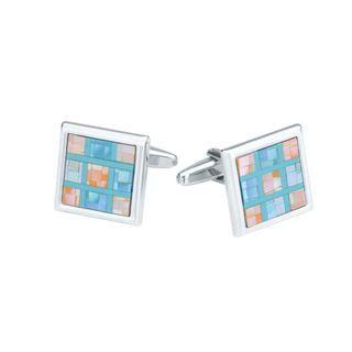 Fashion Elegant Colorful Stitching Shell Geometric Square Cufflinks Silver - One Size