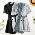 Patchwork Double-breasted Plaid Dress With Belt