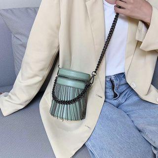 Fringed Trim Bucket Bag