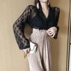 Lace Long-sleeve Top + High-waist Wide-leg Pants