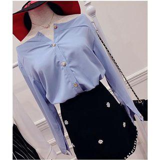 Off-shoulder Long-sleeve Blouse