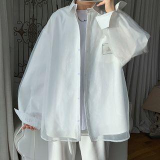 Long-sleeve Mesh-panel Layered Shirt
