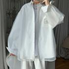 Long-sleeve Mesh-panel Layered Shirt