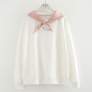 Floral Embroidered Color Block Embroidered Hoodie