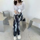 Asymmetric Plain T-shirt / High-waist Wide-leg Pants