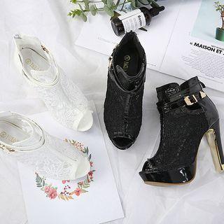 Lace Mesh High-heel Short Boots