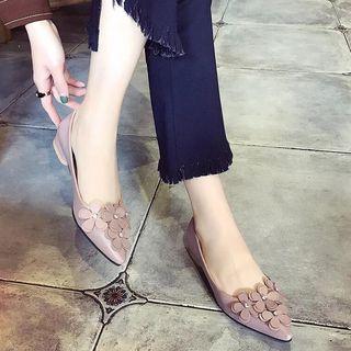 Faux-leather Flower Pointy-toe Flats
