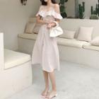 Off-shoulder Striped Short-sleeve A-line Dress