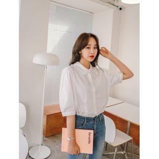 Frilled-collar Elbow-sleeve Blouse