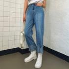 Washed Cutout-hem Baggy Jeans