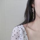 Rhinestone Dangle Earring 1 Pair - S925 Silver Stud - Gold - One Size