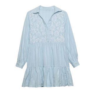 Embroidered Tiered Mini A-line Shirtdress