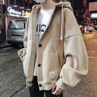 Drawstring Buttoned Hooded Jacket