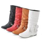 Bow Faux Leather Mid Calf Boots