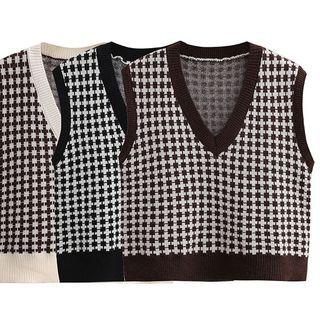 V-neck Plaid Sweater Vest Coffee - One Size