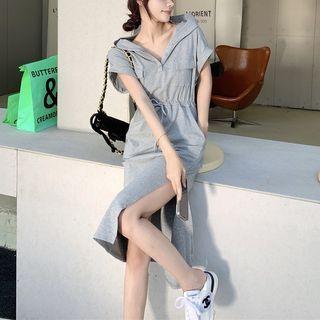 Short Sleeve Hooded Slit Dress