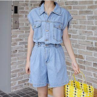 Denim Cap-sleeve Playsuit