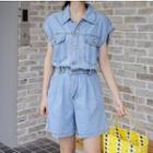 Denim Cap-sleeve Playsuit
