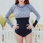 Patterned Long-sleeve Swimsuit
