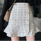 Plaid Ruffle Hem Mini Pencil Skirt