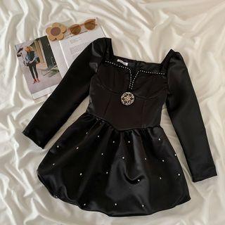 Puff-sleeve Faux Rhinestone Puffy Dress