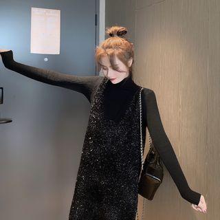 Sequined Tank Dress / Ribbed Turtleneck Top