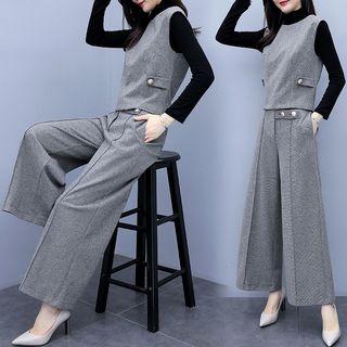 Set: Long-sleeve Top + Vest + Wide-leg Pants
