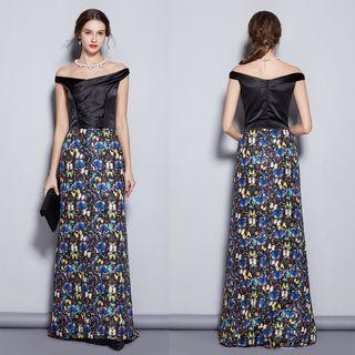 Off-shoulder Butterfly Print A-line Evening Gown