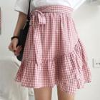 Frill Tie-waist Gingham A-line Sheath Skirt
