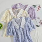 Collared Short-sleeve Lace Blouse