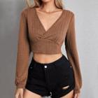 Long Sleeve V-neck Cable-knit Crop Sweater