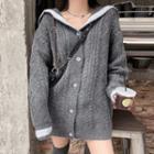 Cable-knit Collared Cardigan Gray - One Size