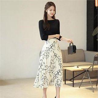 Tall Size Band-waist Printed Skirt