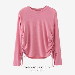 Crewneck Plain Lace-up Top