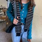 Knitted Cropped Cardigan / Striped Scarf