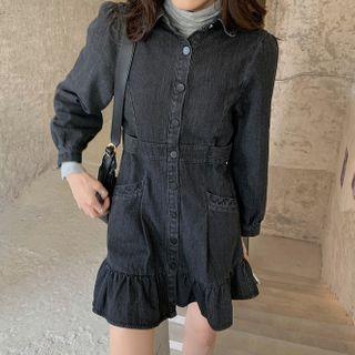 Long-sleeve Denim Mini Collared Dress