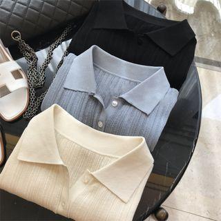 Plain Button-up Knit Cropped Top