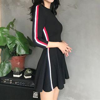 Striped 3/4-sleeve A-line Mini Dress