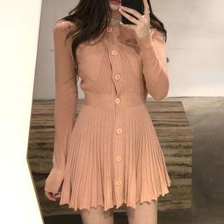 Round-neck Pleat Knit Mini Dress