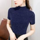 Short-sleeve Mock-neck Glitter Dance Top